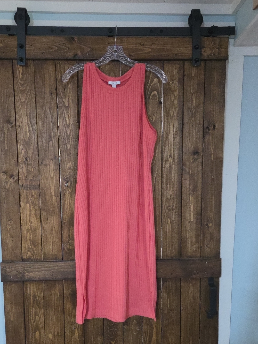 Nine West Coral Ribbed Sleeveless Midi Dress